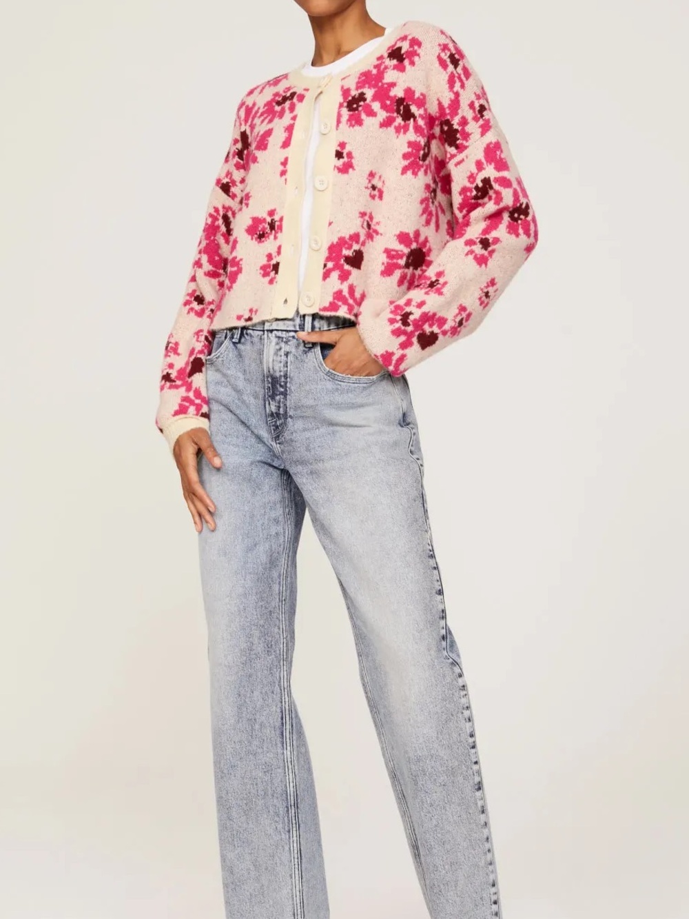 Central Park West Cottagecore Delightful Knit Floral Cropped Cardigan Size XS